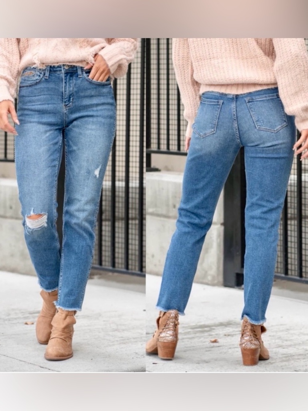 JUDY BLUE Howdy Boyfriend Fit Jeans  13/31 Distressed Raw Hem Stretch Western